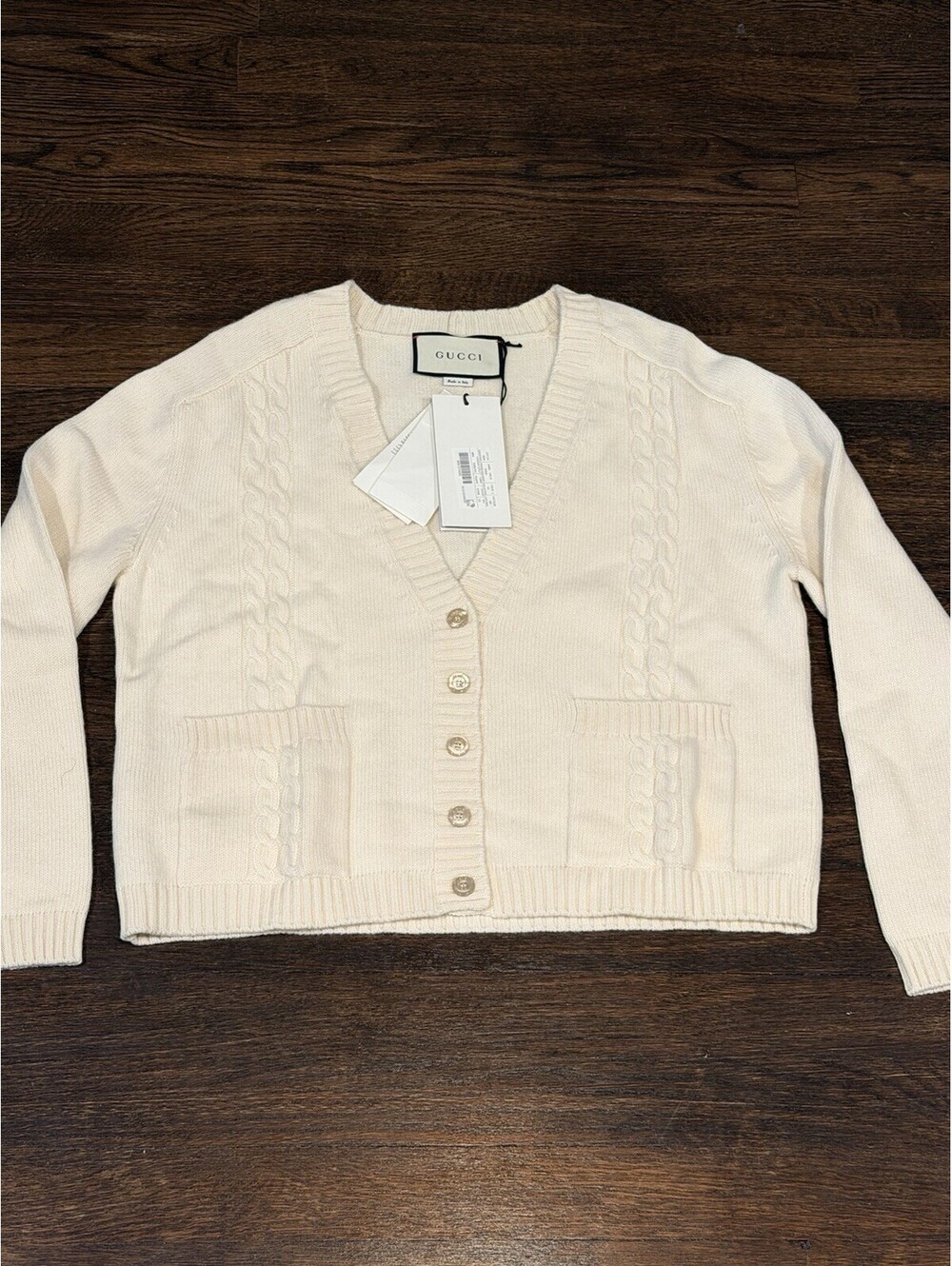 Gucci Women Ivory Cream Wool Blend V Neck Cardigan Long Sleeve Size XS RARE NWT
